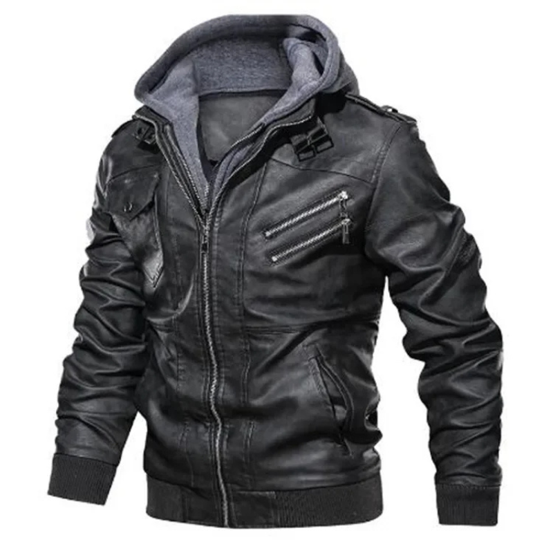 Herren Lederjacke - Stylisch mit abnehmbarer Kapuze und Details