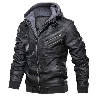 Herren Lederjacke - Stylisch mit abnehmbarer Kapuze und Details
