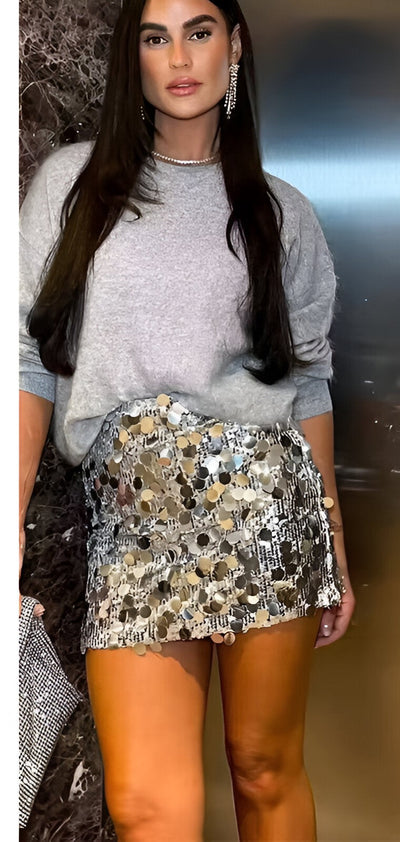 Nila | Glänzender & Glamouröser Pailletten Minirock