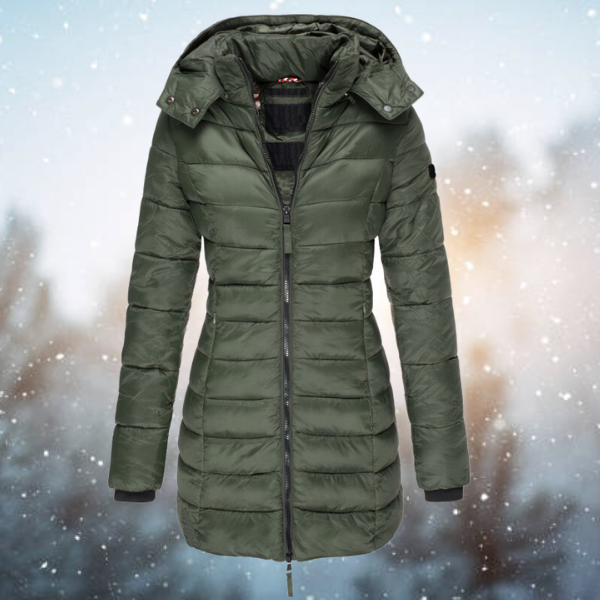 Warme Damen Winterjacke mit Daunen und Kapuze