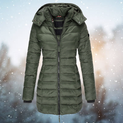Warme Damen Winterjacke mit Daunen und Kapuze