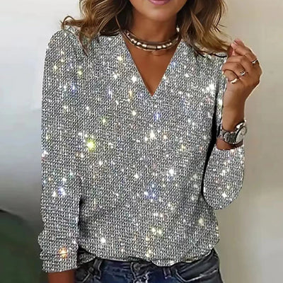 Damen Pailletten Glitzer Party Bluse Festlich