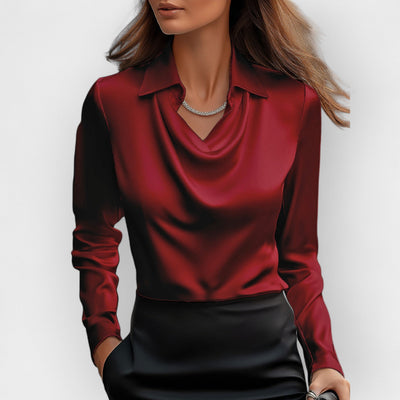Elegante Damen Satinbluse mit Wasserfallkragen
