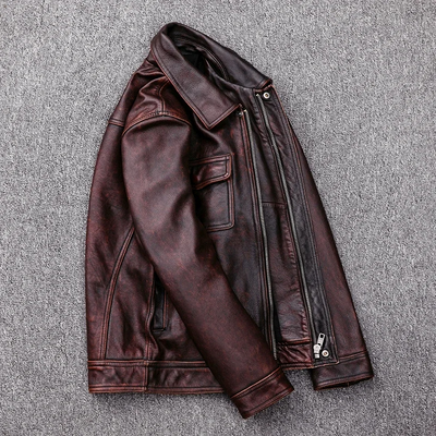 Elegante Herren-Echtlederjacke mit Reißverschluss und Knöpfen