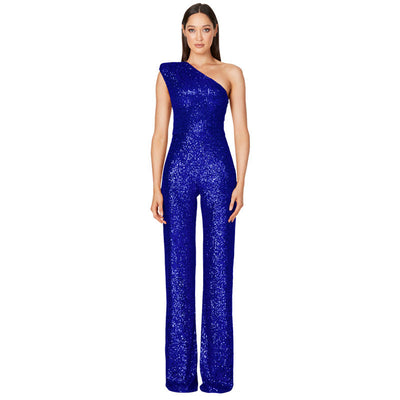 Diana – Ärmelloser Ein-Schulter-Pailletten-Jumpsuit