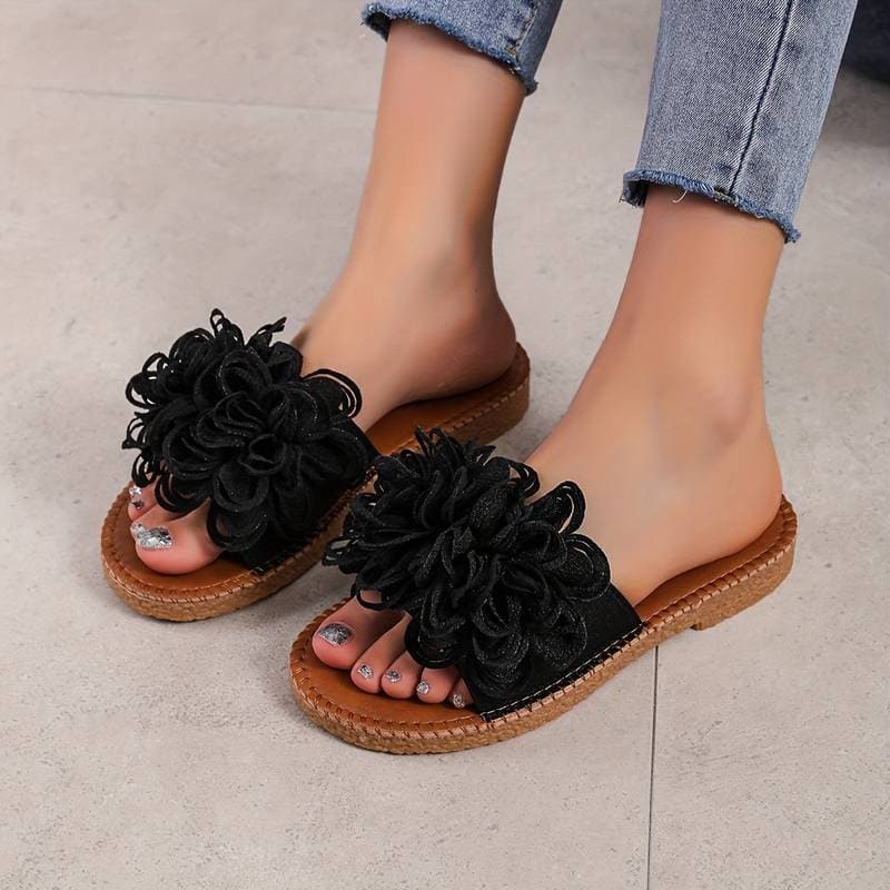 Sandalen mit flacher Sohle und Blumendetailsfür Frauen - Siryanna