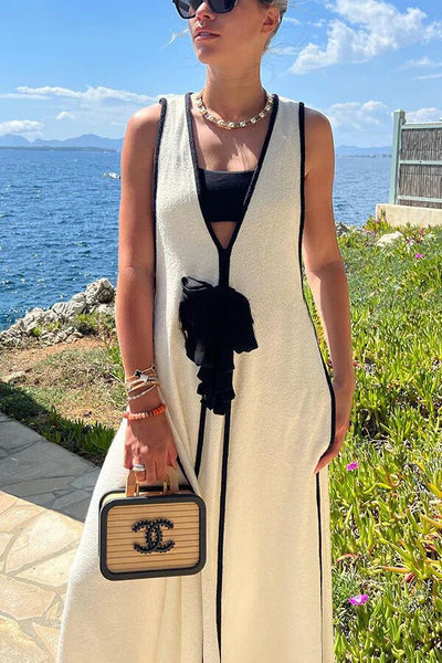 Dayana® | Fließendes Maxikleid in Kontrastfarbe zum Selbstbinden