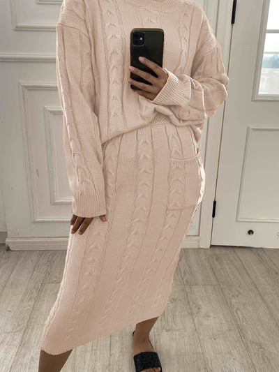 Beiges Strick-Outfit Set - Laura