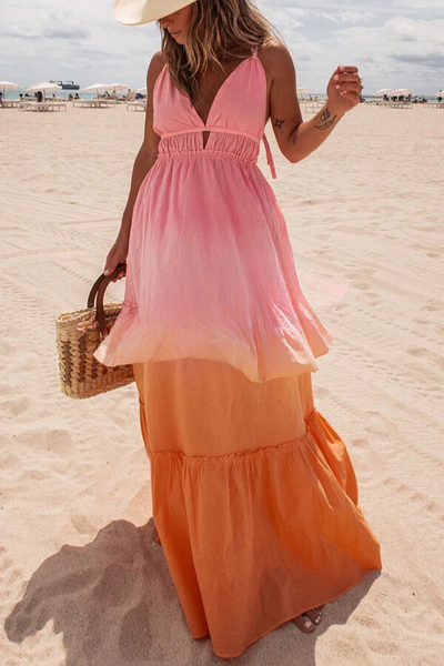 Celeste® | Living For Beach Days Neckholder-Maxikleid aus Leinenmischung mit Farbverlauf und Taschen