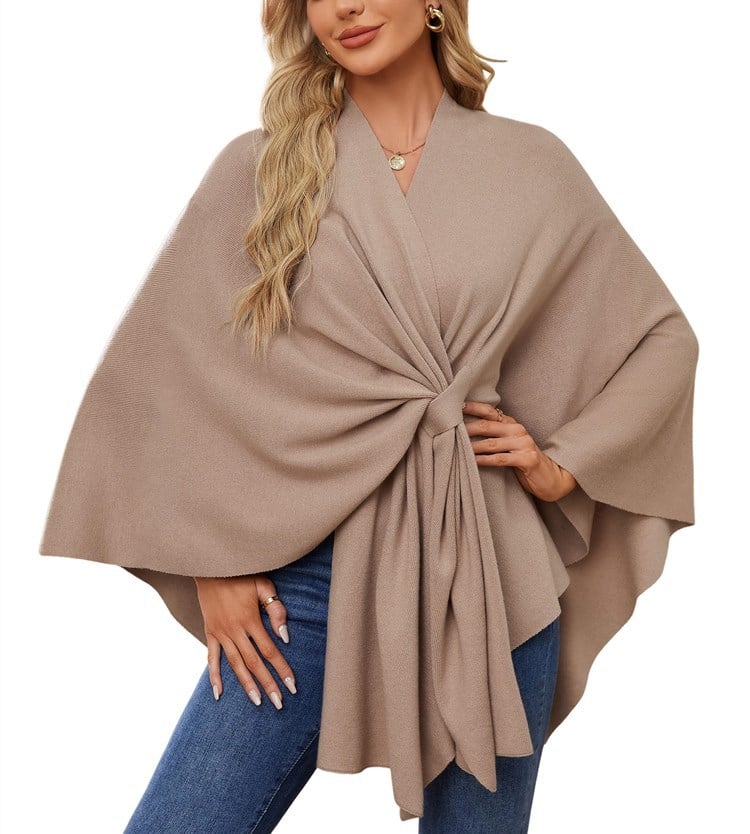 Eleganter Wickelponcho Ivory Weiß - Clara