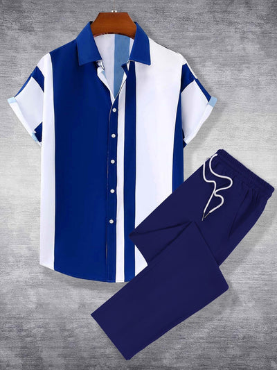 Timothy – Lässiger modischer gestreifter Kurzarmhemd-Hosenanzug