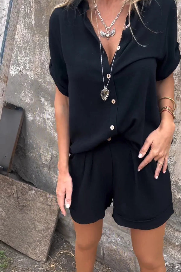 Aranza® | Orange Sommeranzug aus Baumwolle und Leinen mit kurzen Ärmeln