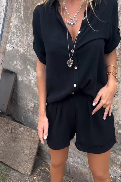 Aranza® | Orange Sommeranzug aus Baumwolle und Leinen mit kurzen Ärmeln