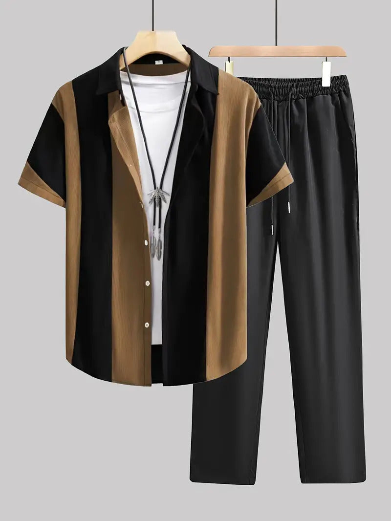 Timothy – Lässiger modischer gestreifter Kurzarmhemd-Hosenanzug