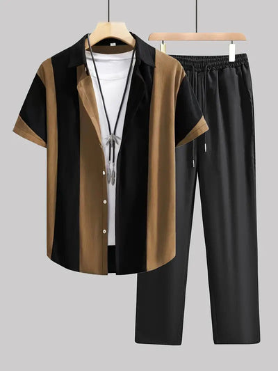 Timothy – Lässiger modischer gestreifter Kurzarmhemd-Hosenanzug