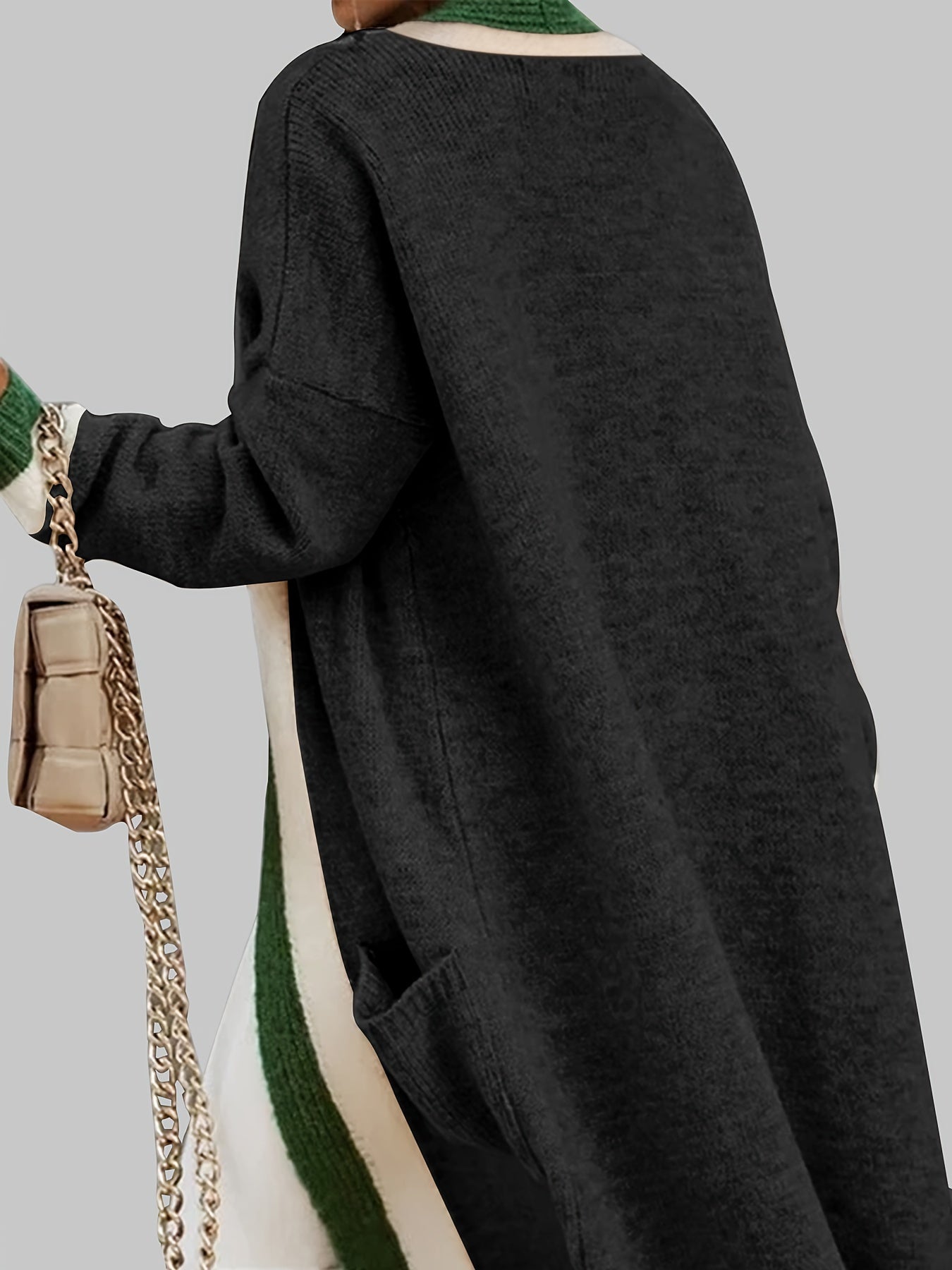 Langer Cardigan mit Offener Vorderseite - Farbkontrast-Design