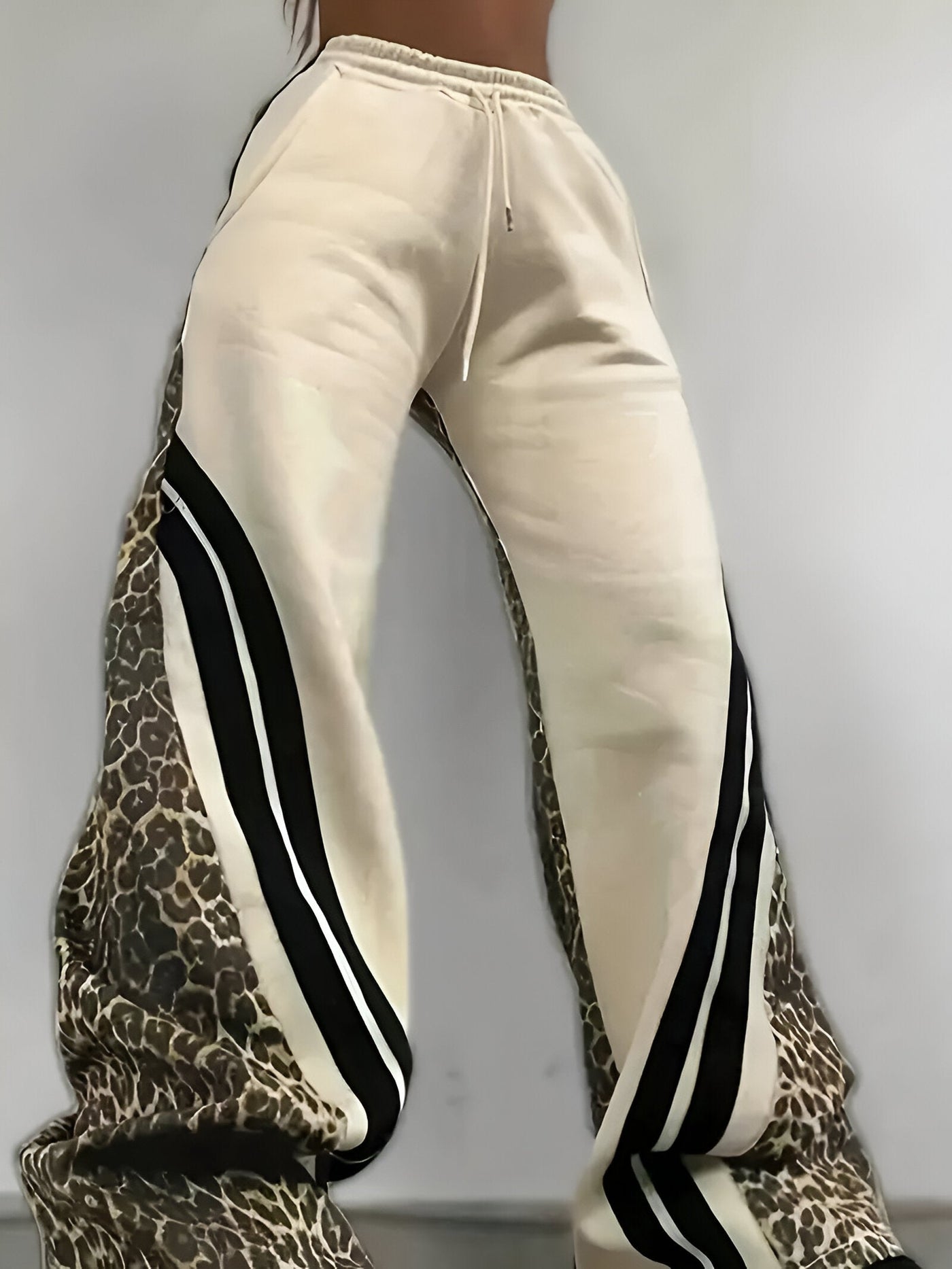 Rhea | Fleecegefütterte Leopard-Print Color-Block Freizeithose
