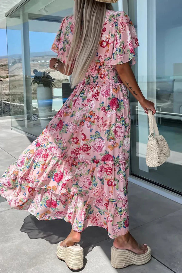 Perla® | Süße Urlaubskleider mit floralem V-Ausschnitt und Taillenrock