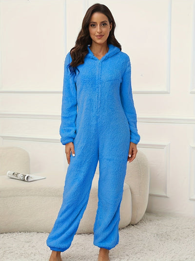 Einfarbiger Flauschiger Kapuzen-Lounge-Overall