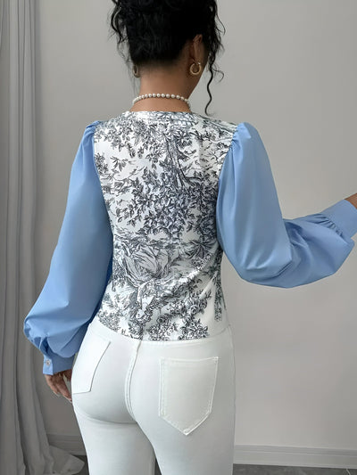 Rosalin | Bluse mit V-Ausschnitt und Lantern-Ärmeln im Blumenprint