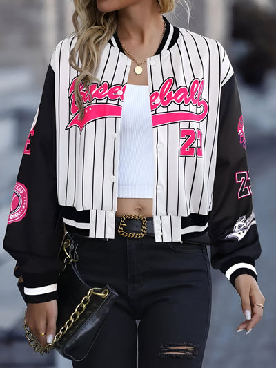 Lucinda | Damen Jacke mit Buchstabenprint und Druckknöpfen