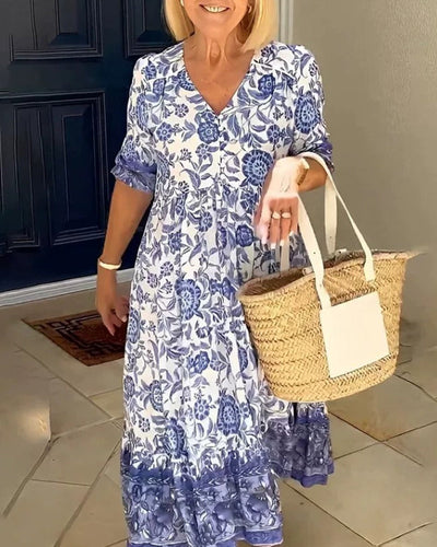 Macrina | Elegantes Blumenkleid Damen V-Ausschnitt für Frühling Sommer