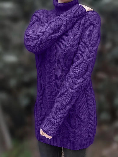 Narda - Klobig Kabel Gestrickt Rollkragen Kleid