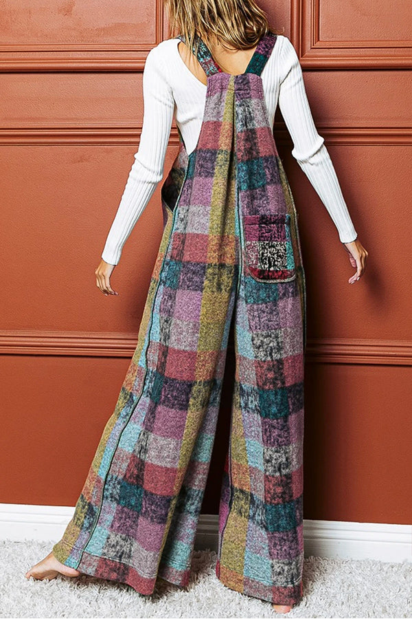 Louisa® | Gebürsteter, karierter Overall mit plissiertem Bein und weitem Bein