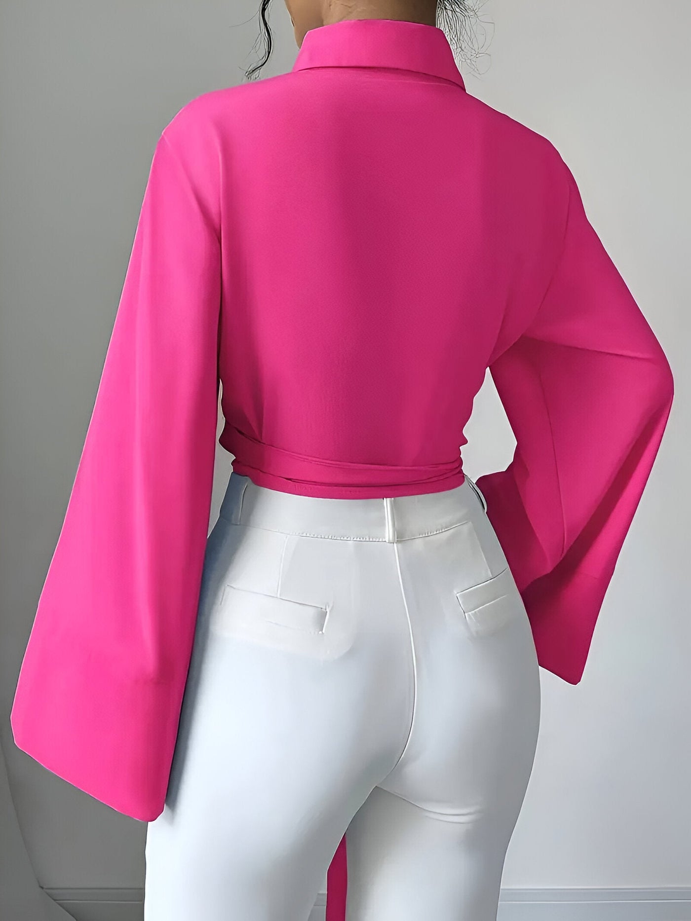 Raynie | Elegantes Einfarbiges Cross-Tie Knot Shirt mit Schleifendetail