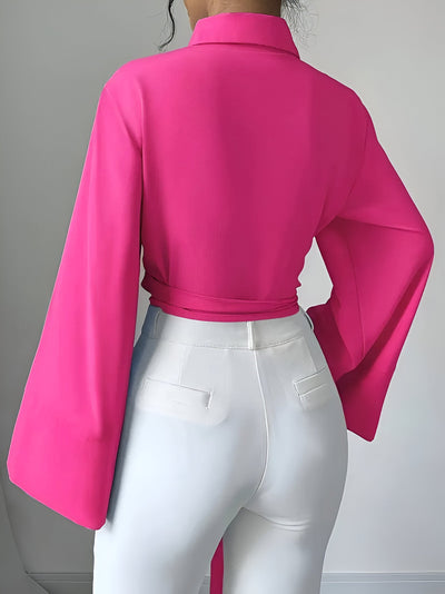 Raynie | Elegantes Einfarbiges Cross-Tie Knot Shirt mit Schleifendetail