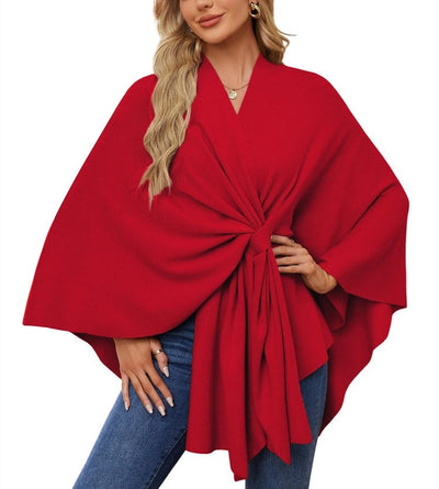 Eleganter Wickelponcho Ivory Weiß - Clara