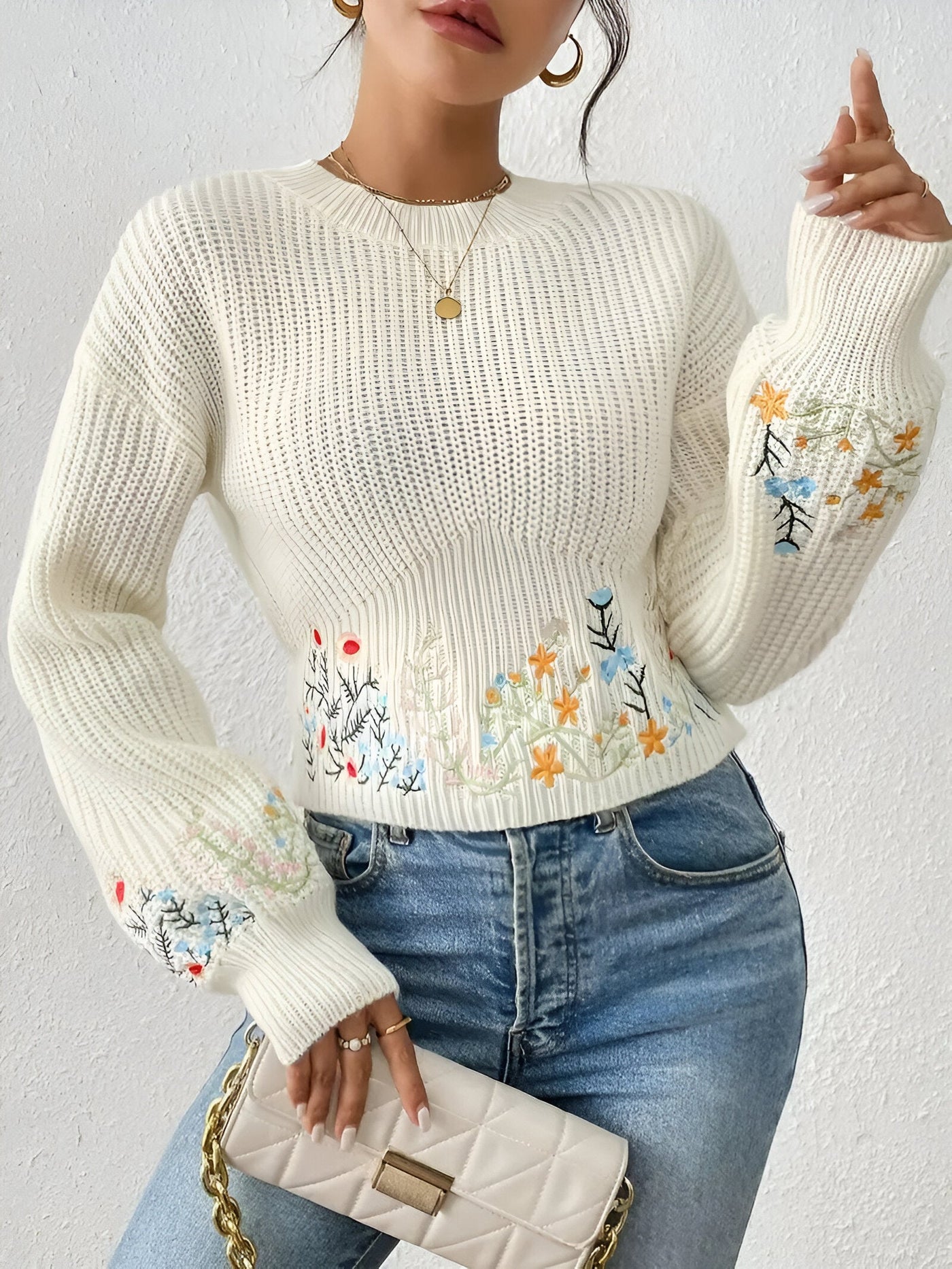 Icelynn | Eleganter Floral Strickpullover