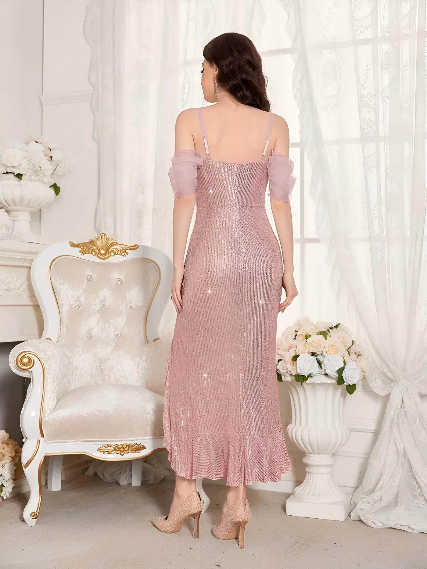 Beate | Glamouröses Cold-Shoulder Paillettenkleid