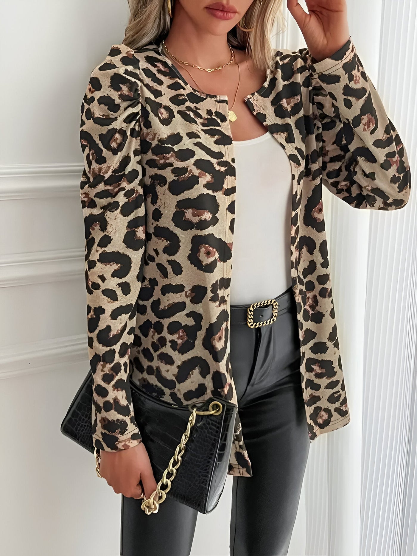 Gudrun | Lässige Jacke mit Leopardenmuster und Offenem Vorderteil