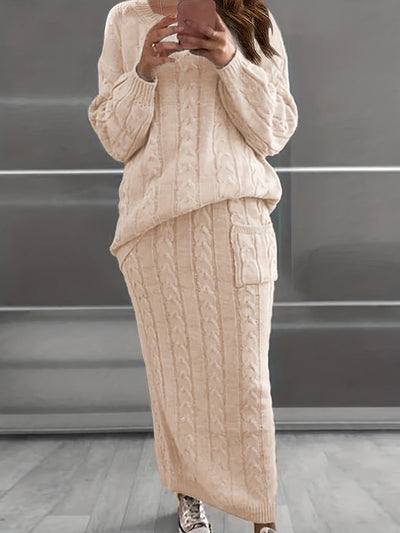 Beiges Strick-Outfit Set - Laura