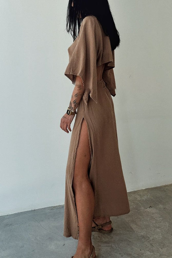 Elvira® | Schickes Kleid aus Baumwolle und Leinen mit freiliegender Taille