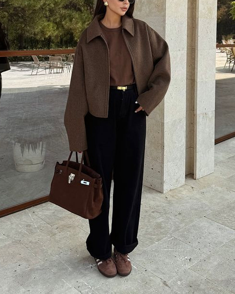 Luxuriöse Damenjacke mit Reißverschluss und übergroßen Ärmeln