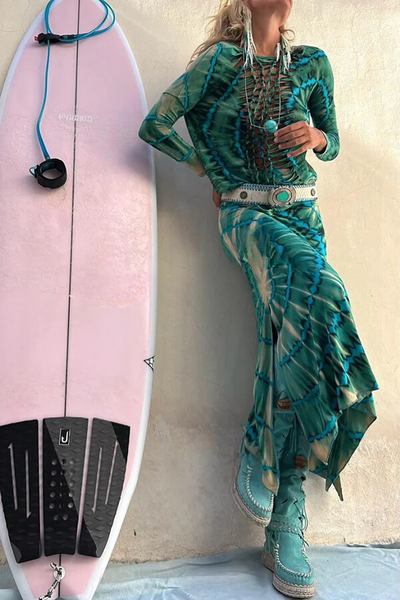 Amanda® | Stretch-Schlitzrock mit hohem Bund und Batikmuster