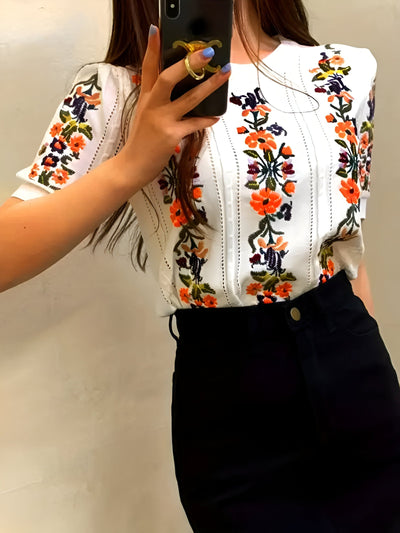 Nadette | Frisches Floral-Top mit kurzen Ärmeln