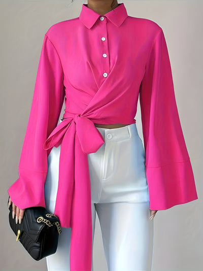 Raynie | Elegantes Einfarbiges Cross-Tie Knot Shirt mit Schleifendetail