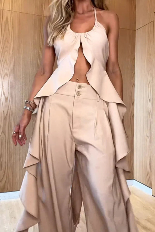 Erika® | Sexy, einfarbig, rückenfrei, Volant, U-Ausschnitt, ärmellos, zweiteilig