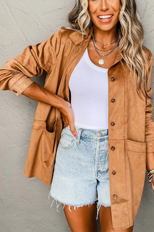 Malia® | Lässige, geknöpfte Jacke aus Wildlederimitat in Kamel