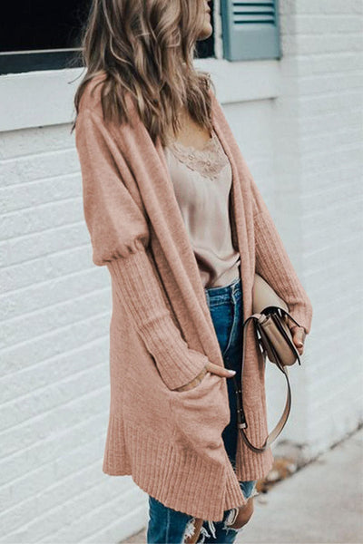 Marigold® | Rauchgrauer, gerippter, langer Cardigan mit Taschen