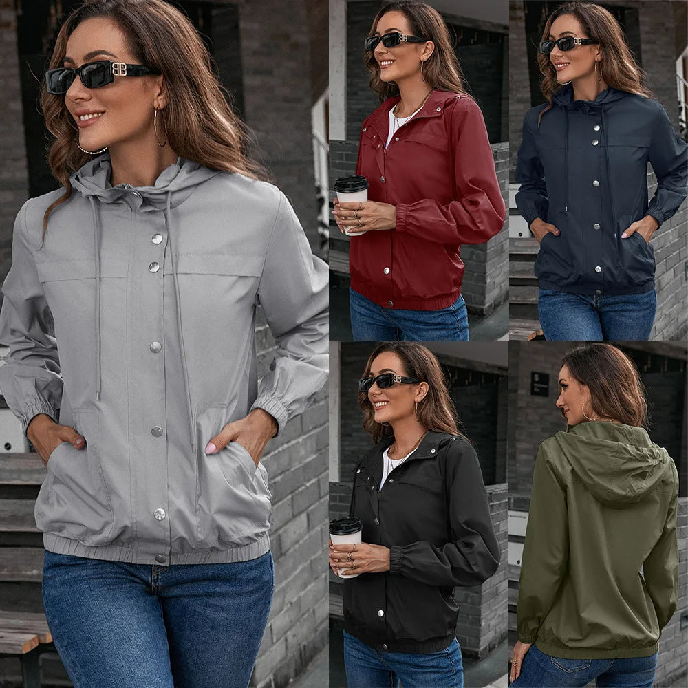 Outdoor-Regenjacke mit Kapuze für Frauen