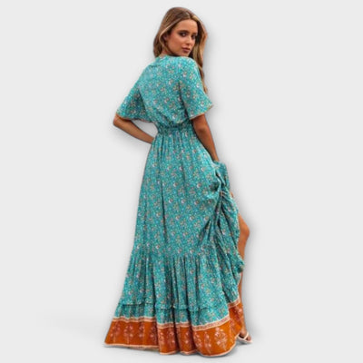 Maja- Boho Maxikleid Sommer Damen Mit Blumenmuster & Hohem Schlitz