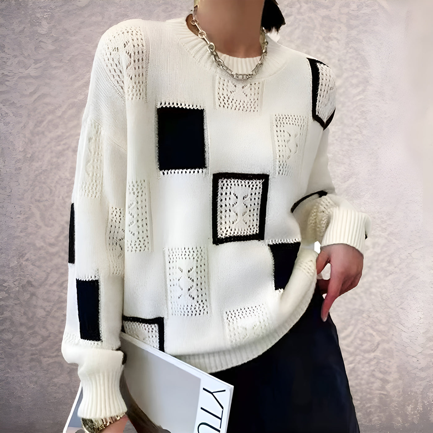 Jasmine | Strickpullover mit Geometrischem Patchwork