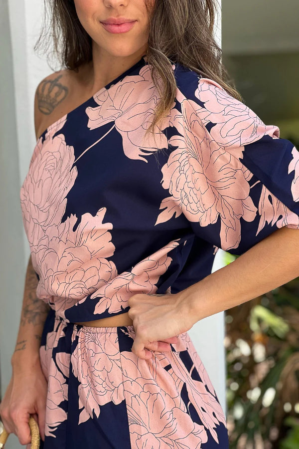 Norma® | Marineblaues One-Shoulder-Maxikleid mit Schlitz