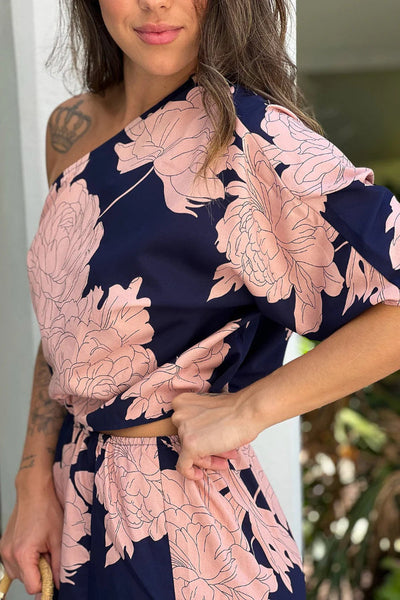 Norma® | Marineblaues One-Shoulder-Maxikleid mit Schlitz