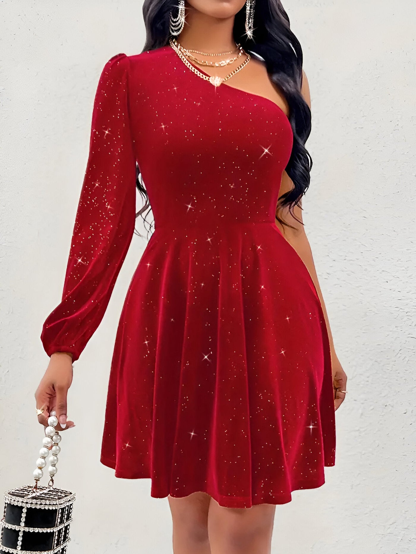 Maja | Elegantes One-Shoulder Ruffle Hem Kleid