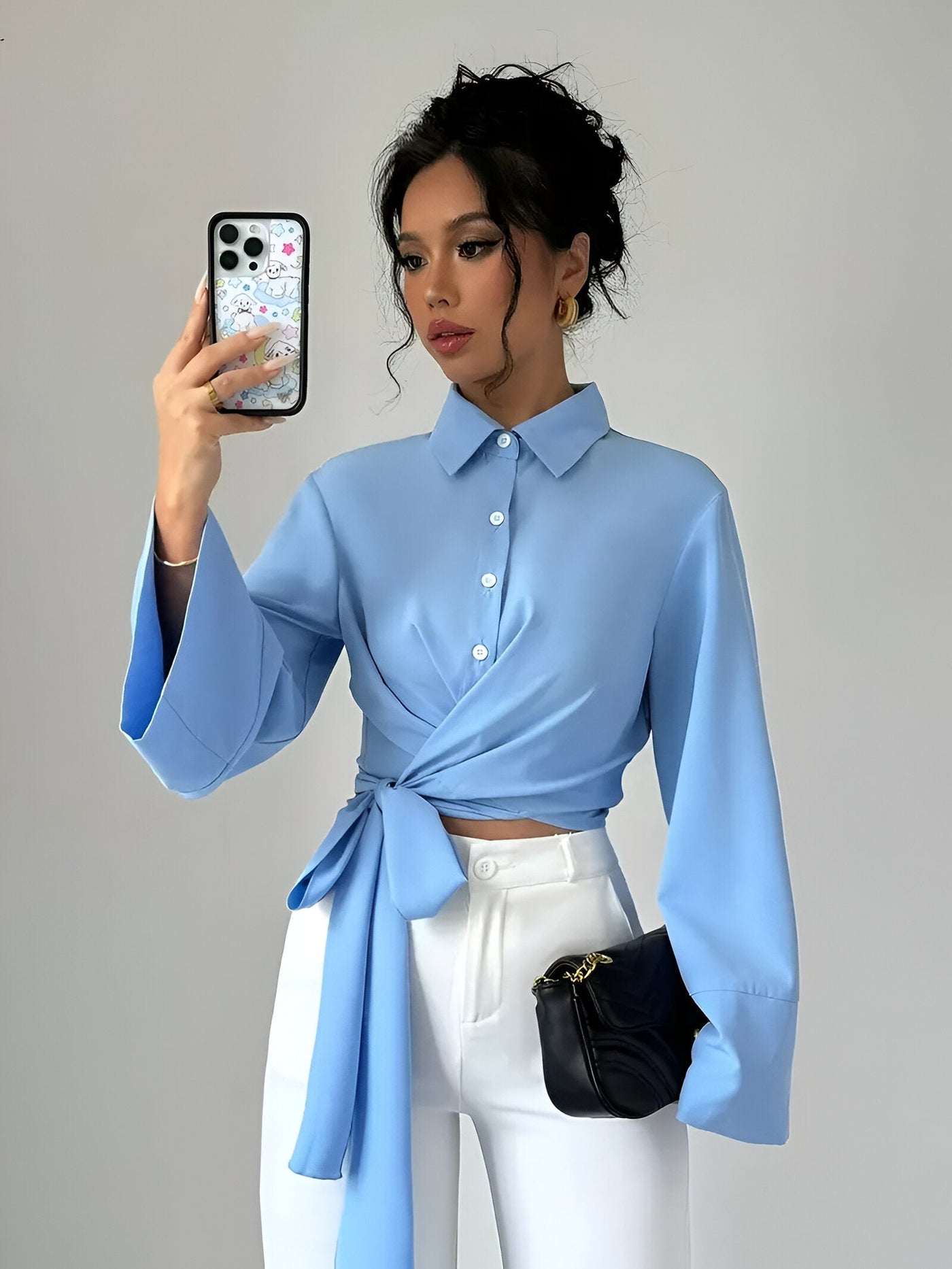 Madchen | Trendiges Crop-Top mit Schleife und Glockenärmeln